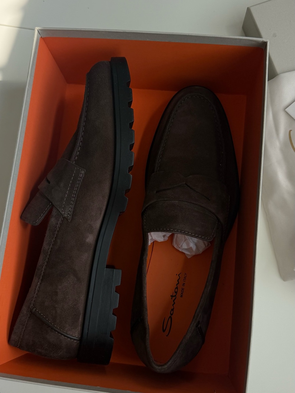 Santoni Men's Dark Brown Suede Penny Loafers - Picture 2 of 6